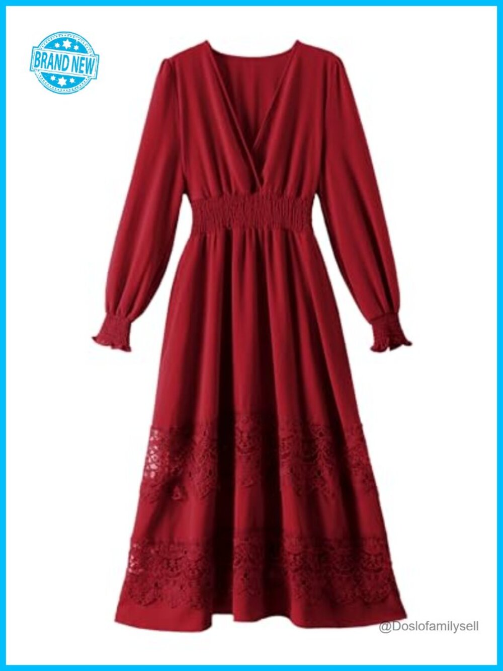 Boho Lace Maxi Dress Long Sleeve V-Neck Wedding Guest